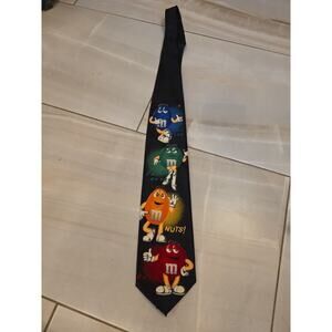 M&M's Brand Character Slogans Novelty Tie Necktie Black 100% Polyester